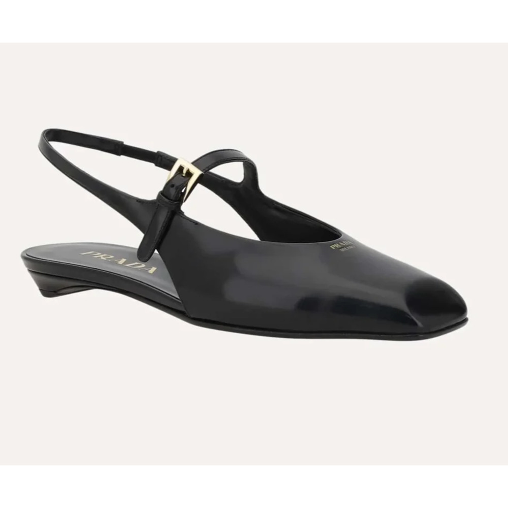 Prada Black Leather Square Toe Mary Jane Slingback Ballerina Ballet Flat 36 - Picture 3 of 16